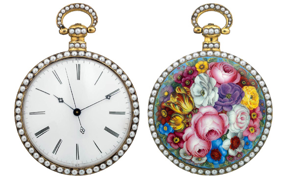 Montre chinoise avec émaux et perles, signée Bovet Fleurier, vers 1860. Mouvement en acier  poli, échappement duplex Montre chinoise avec émaux et perles, signée Bovet Fleurier, vers 1860. Mouvement en acier  poli, échappement duplex