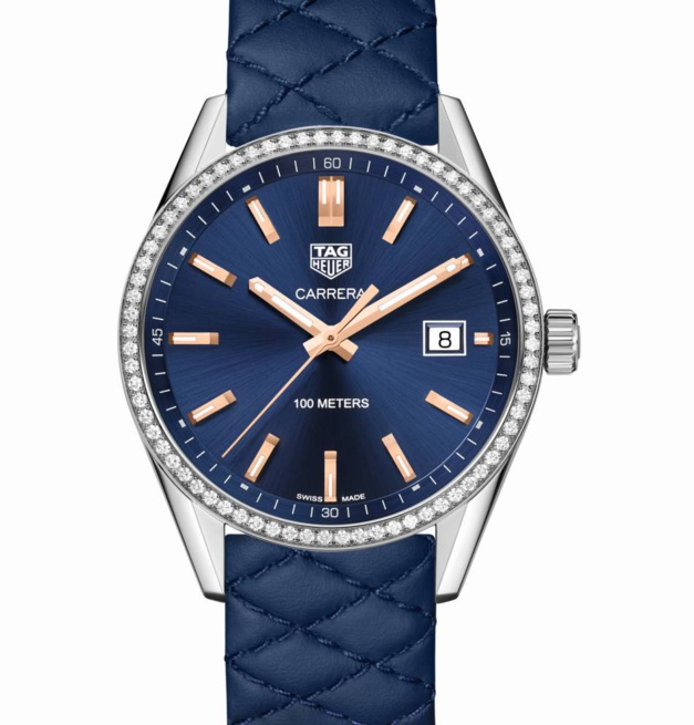 TAG Heuer Carrera Lady : modèle acier sur cadran bleu TAG Heuer Carrera Lady : modèle acier sur cadran bleu