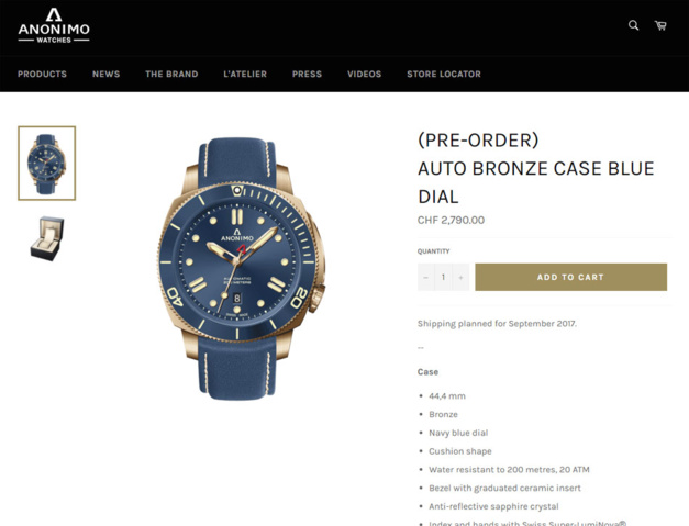 Anonimo : un site de e-commerce pour vous offrir la Nautilo de vos rêves Anonimo : un site de e-commerce pour vous offrir la Nautilo de vos rêves