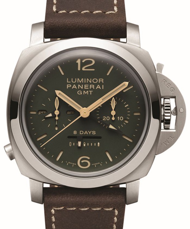 Panerai Luminor 1950 Chrono monopulsante GMT 44 mm : toujours vert