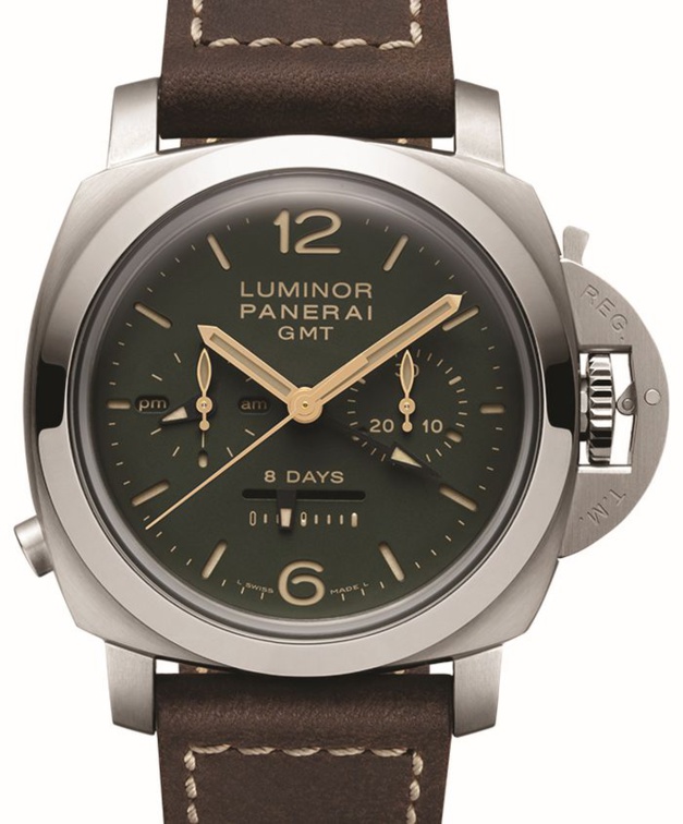 Panerai Luminor 1950 Chrono monopulsante GMT 44 mm : toujours vert Panerai Luminor 1950 Chrono monopulsante GMT 44 mm : toujours vert