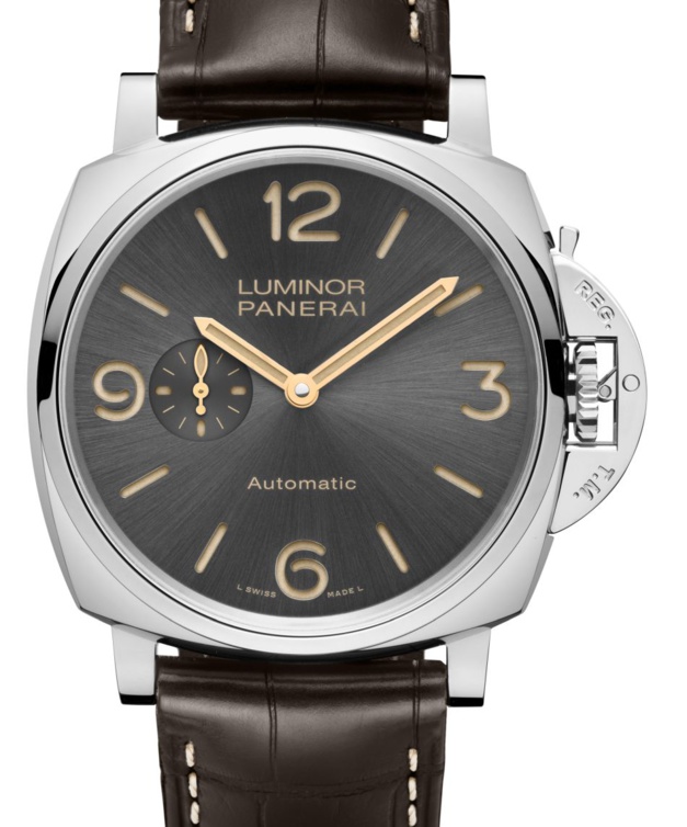 Panerai Luminor Due 3 jours "auto" en acier satiné et cadran anthracite Panerai Luminor Due 3 jours "auto" en acier satiné et cadran anthracite