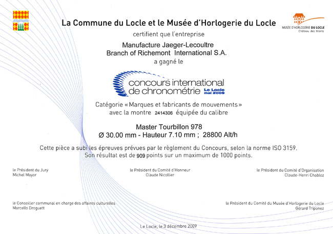 Jaeger-LeCoultre doublement récompensé à l’occasion du Concours international de Chronométrie