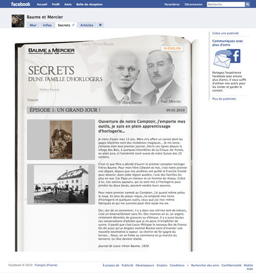Baume et Mercier s’installe sur Twitter et Facebook pour ses 180 ans Baume et Mercier s’installe sur Twitter et Facebook pour ses 180 ans