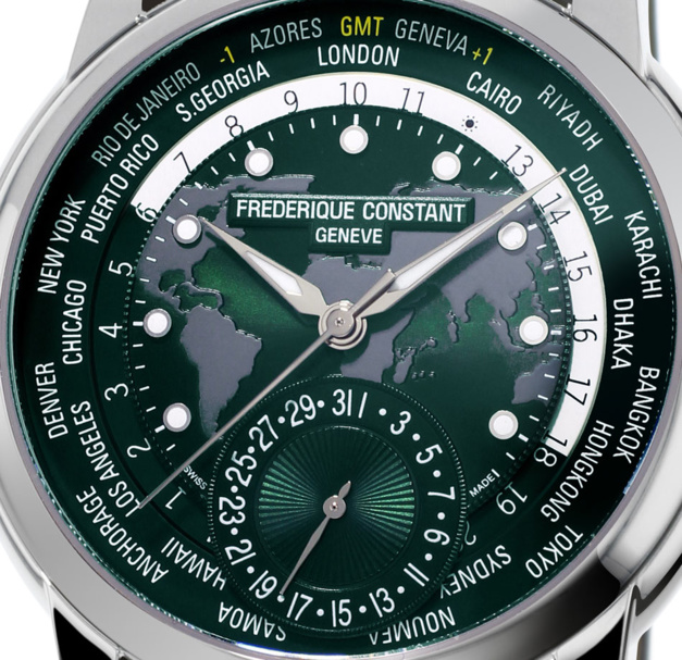 Frédérique Constant Manufacture Worldtimer : vert anglais en Helvétie Frédérique Constant Manufacture Worldtimer : vert anglais en Helvétie