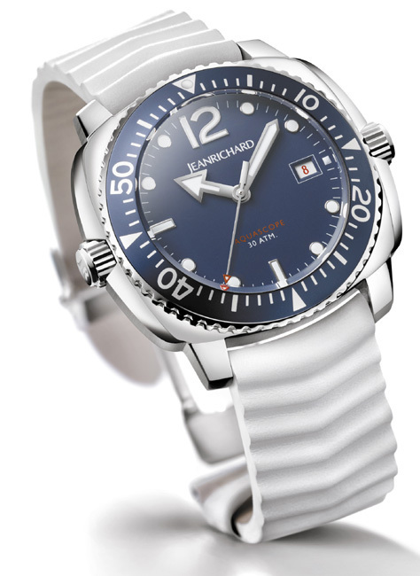 Aquascope Marine JeanRichard : du bleu et du blanc pour une montre estivale