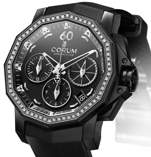 Admiral’s Cup Black Chronograph 40 : 127 grammes d’acier noir pour 66 diamants blancs Admiral’s Cup Black Chronograph 40 : 127 grammes d’acier noir pour 66 diamants blancs
