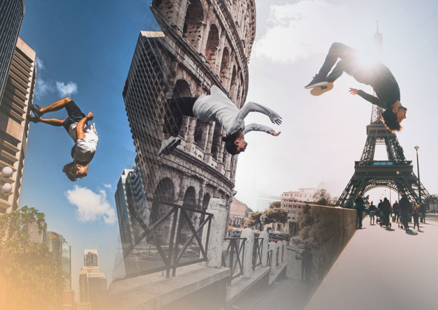 Mido partenaire de trois jeunes spécialistes de Parkour