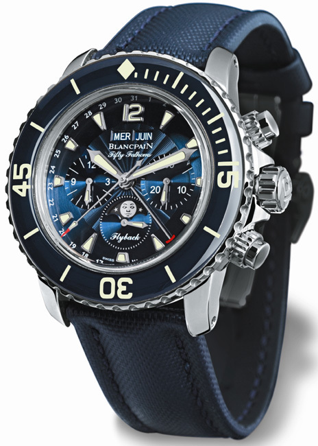 Blancpain, une nouvelle Fifty Fathoms : chronographe Flyback à quantième complet et phase de Lune Blancpain, une nouvelle Fifty Fathoms : chronographe Flyback à quantième complet et phase de Lune