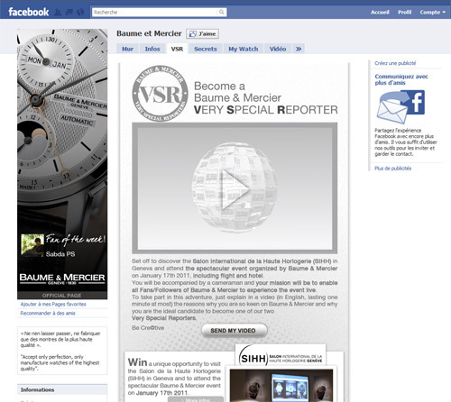 Baume et Mercier : devenez le « Very Special Reporter » de la marque et partez au SIHH 2011 Baume et Mercier : devenez le « Very Special Reporter » de la marque et partez au SIHH 2011