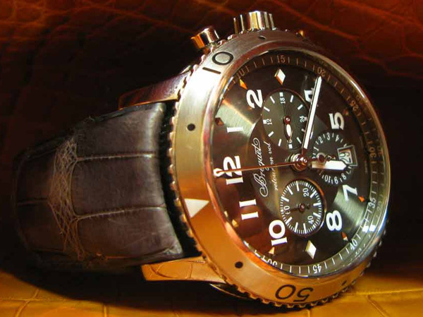 Bracelet en alligator gris gainé sur insert d'origine pour une montre Breguet type XXI