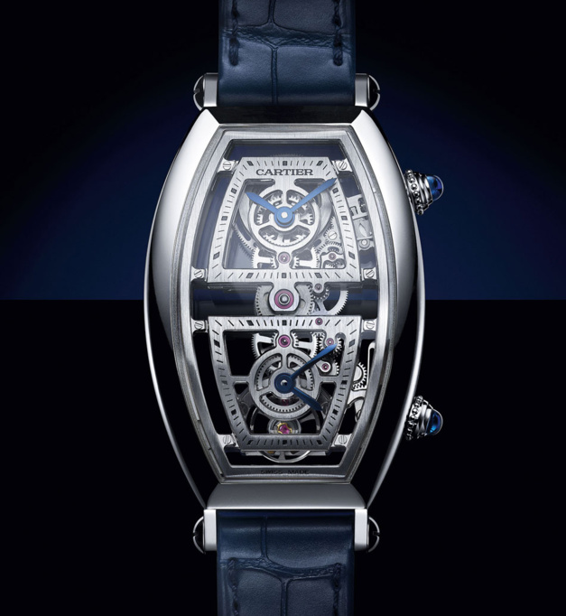 Cartier : une splendide montre Tonneau double fuseau horaire et squelette Cartier : une splendide montre Tonneau double fuseau horaire et squelette