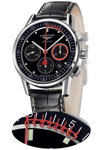 The Longines Column-Wheel Chronograph Record : trotteuse avec échelle vernier The Longines Column-Wheel Chronograph Record : trotteuse avec échelle vernier