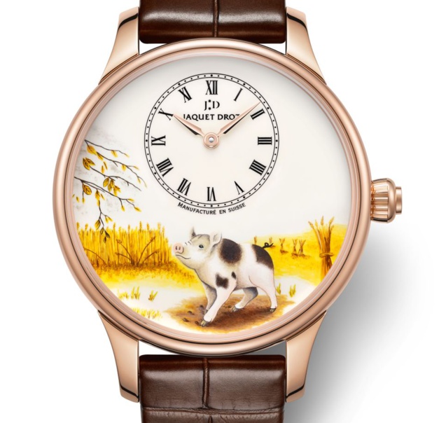 Jaquet Droz : le cochon en peinture miniature