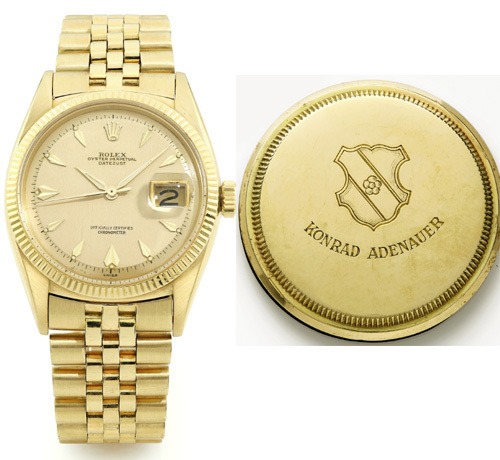 Genève : la montre Rolex du chancelier Allemand Konrad Adenauer vendue 138.000 euros Genève : la montre Rolex du chancelier Allemand Konrad Adenauer vendue 138.000 euros