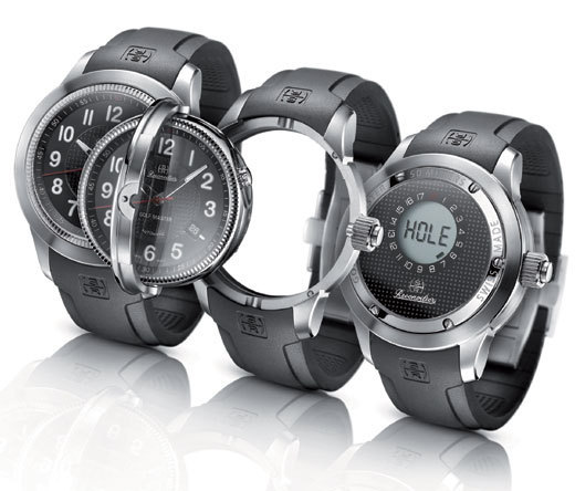 Reconvilier Hercules Golf Master : montre côté pile, instrument de golf côté face Reconvilier Hercules Golf Master : montre côté pile, instrument de golf côté face