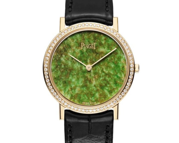 Altiplano 34mm Cadran Pierre Dure en or jaune sertie de diamants, cadran en jade, mouvement mécanique Piaget 430P