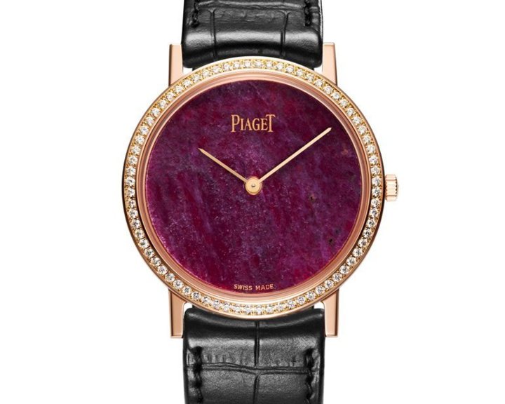 Altiplano 34mm Cadran Pierre Dure en or rose sertie de diamants, cadran en racine de rubis, mouvement mécanique Piaget 430P