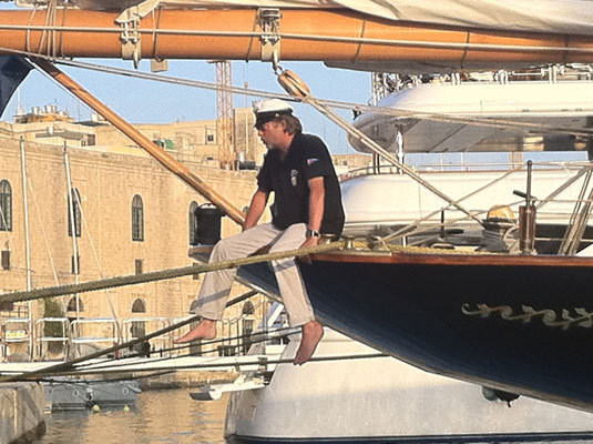 Henri-Christian Schroeder à bord du Trois-mâts Atlantic à Grand Harbour Marina à Malte