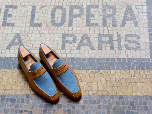Mocassin Lupin Aubercy veau marron et denim Mocassin Lupin Aubercy veau marron et denim