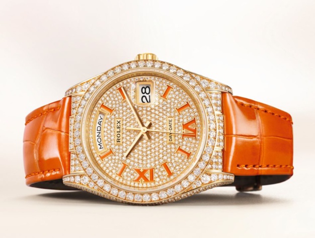 Rolex Day-Date 36 : diamants et cuir lustré Rolex Day-Date 36 : diamants et cuir lustré