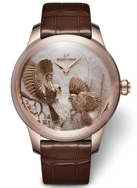 Jaquet Droz Petite Heure Minute Relief Saisons : la beauté des oiseaux… en « 3 D »