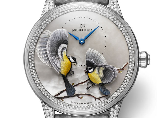 Jaquet Droz Petite Heure Minute Relief Saisons : la beauté des oiseaux… en « 3 D »