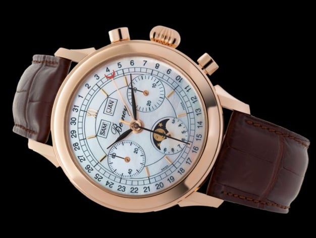 Berney : un somptueux chrono en or rose avec cadran nacre et Valjoux 88 Berney : un somptueux chrono en or rose avec cadran nacre et Valjoux 88