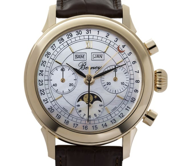Berney : un somptueux chrono en or rose avec cadran nacre et Valjoux 88 Berney : un somptueux chrono en or rose avec cadran nacre et Valjoux 88