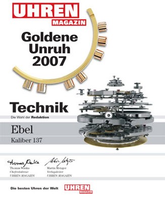 Ebel reçoit le Prix spécial « Technique » de Uhren Magazin pour son Calibre 137