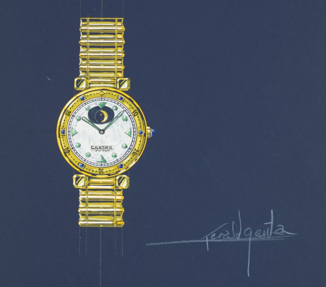 L’un des premiers dessins de Genta pour le Pacha. Il ne fut jamais présenté à Cartier pour sa production. L’un des premiers dessins de Genta pour le Pacha. Il ne fut jamais présenté à Cartier pour sa production.