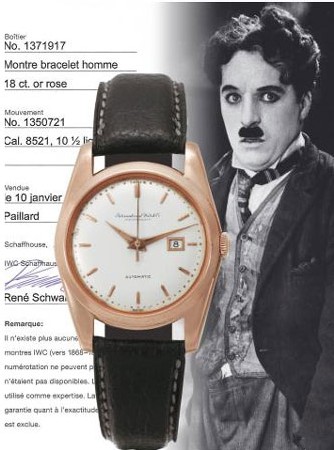 IWC de Charlie Chaplin (image Antiquorum) IWC de Charlie Chaplin (image Antiquorum)