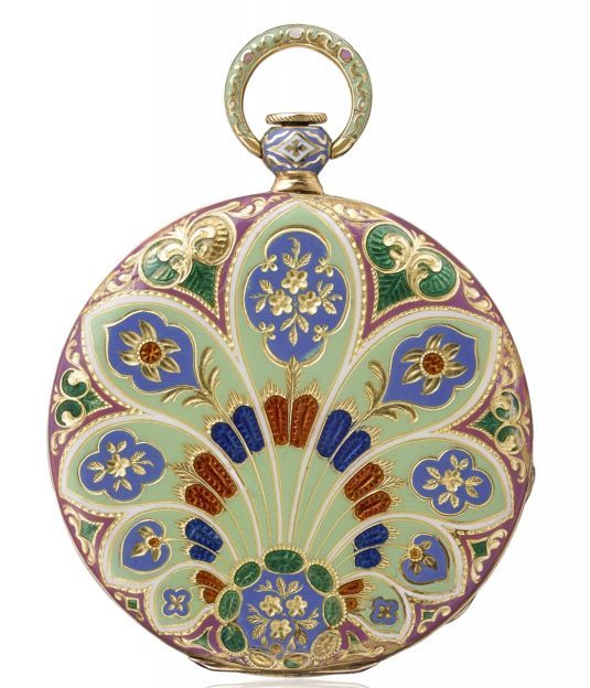 1831 - Montre de poche, or jaune 18K, boîte en champlevé émaillé, fleurs gravure en creux, fondant de finition. Cadran guilloché. 1831 - Montre de poche, or jaune 18K, boîte en champlevé émaillé, fleurs gravure en creux, fondant de finition. Cadran guilloché.