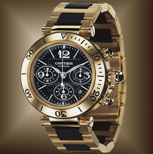 Pasha Seatimer Cartier en or jaune, céramique et caoutchouc Pasha Seatimer Cartier en or jaune, céramique et caoutchouc