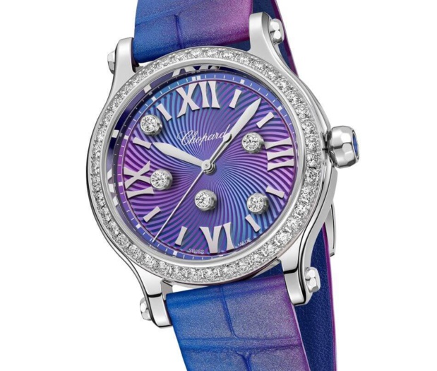 Chopard Happy Sport : Lucent Steel, cadran Midnight Purple et diamants mobiles Chopard Happy Sport : Lucent Steel, cadran Midnight Purple et diamants mobiles