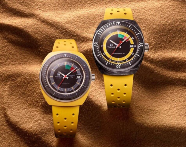 Tissot Sideral Powermatic 80 modèle d'origine, de 1971, à gauche Tissot Sideral Powermatic 80 modèle d'origine, de 1971, à gauche