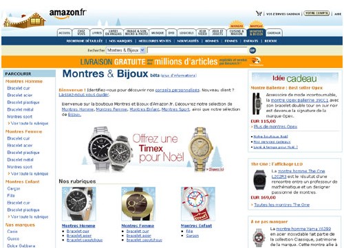 Amazon.fr boutique Bijoux et Montres