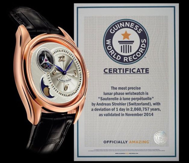 Andreas Strehler au Guinness Book des records avec sa Sauterelle à Lune perpétuelle Andreas Strehler au Guinness Book des records avec sa Sauterelle à Lune perpétuelle