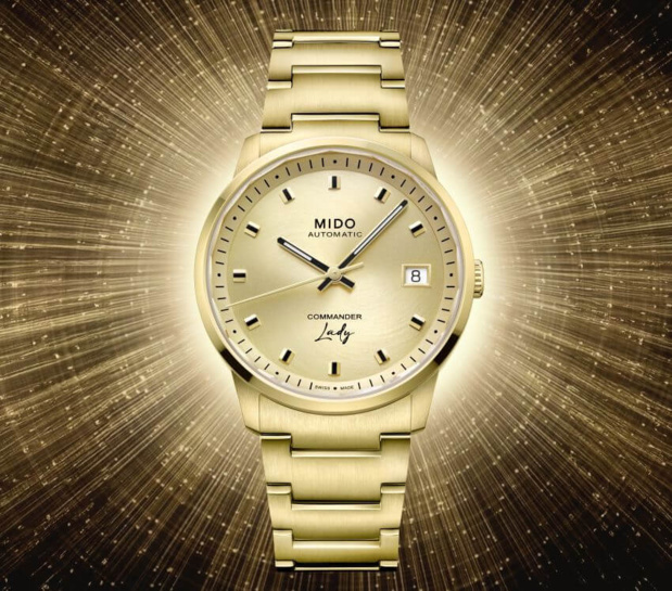 Mido Commander Lady : design classique pour montre toute dorée