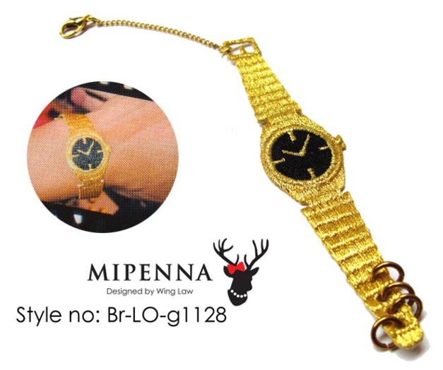Novelty Lane Hong Kong : un bracelet en cuir brut et un bracelet tissé "montre en or"