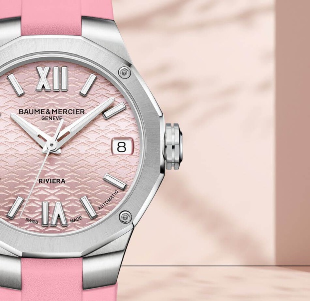 Baume et Mercier : la Riviera automatique de 33 mm se pare de rose Baume et Mercier : la Riviera automatique de 33 mm se pare de rose