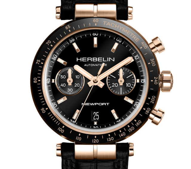 Herbelin Newport Chronographe Héritage : chic en PVD or rose et cadran noir Herbelin Newport Chronographe Héritage : chic en PVD or rose et cadran noir