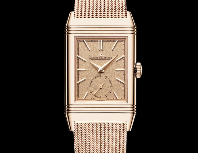 Jaeger-LeCoultre Reveso Tribute : cadran grainé et maille milanaise en or rose, duo gagnant Jaeger-LeCoultre Reveso Tribute : cadran grainé et maille milanaise en or rose, duo gagnant