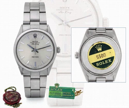 Rolex Air King Réf 5500 de 1970 Photo d'après le catalogue Antiquorum Rolex Air King Réf 5500 de 1970 Photo d'après le catalogue Antiquorum