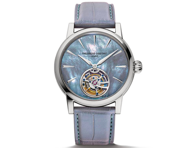 Frédérique Constant : un tourbillon en or blanc avec un cadran bleu en nacre
