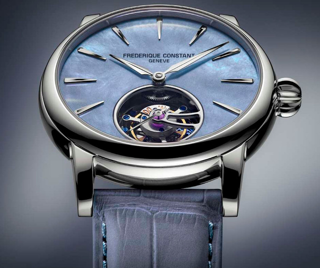 Frédérique Constant : un tourbillon en or blanc avec un cadran bleu en nacre