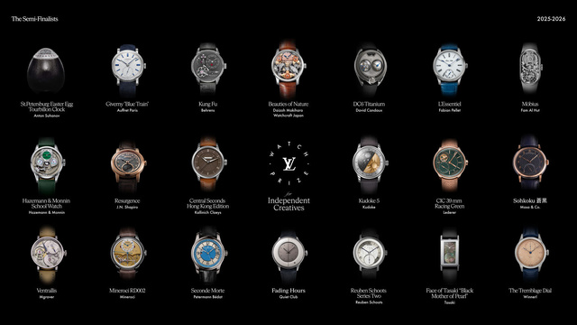 Les 20 demi-finalistes de l'édition 2025-2026 du Louis Vuitton Watch Prize Independent Creatives Les 20 demi-finalistes de l'édition 2025-2026 du Louis Vuitton Watch Prize Independent Creatives