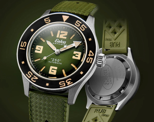Eska Amphibian "250" Green Turtle : nouvelle série limitée à 136 exemplaires avec cadran vert fumé Eska Amphibian "250" Green Turtle : nouvelle série limitée à 136 exemplaires avec cadran vert fumé