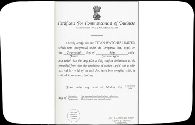 Certificat officialisant la création de la compagnie Titan Certificat officialisant la création de la compagnie Titan