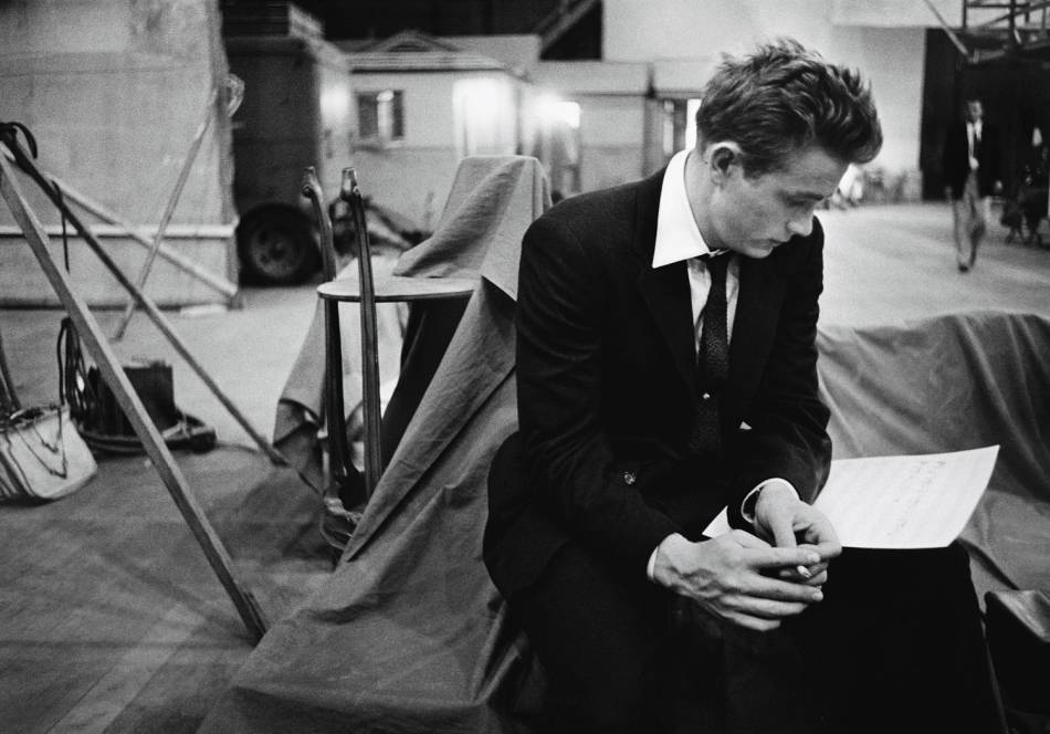 James Dean goes over his script on the set of Rebel Without A Cause Warner Brothers Studios 1955